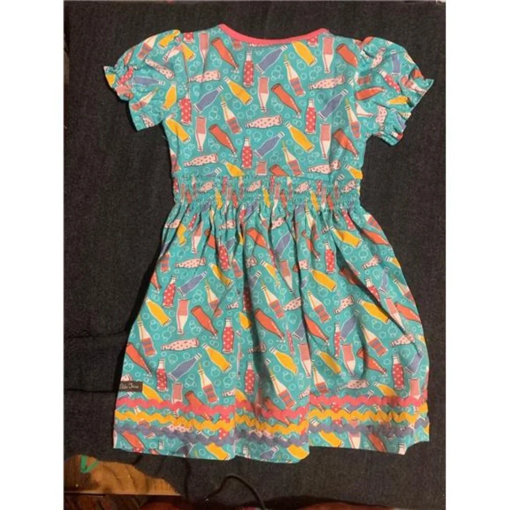 Matilda‎ Jane Clothing Soda Pop Dress Girls Size 4 Aqua Soda Bottles Ruffle Hem